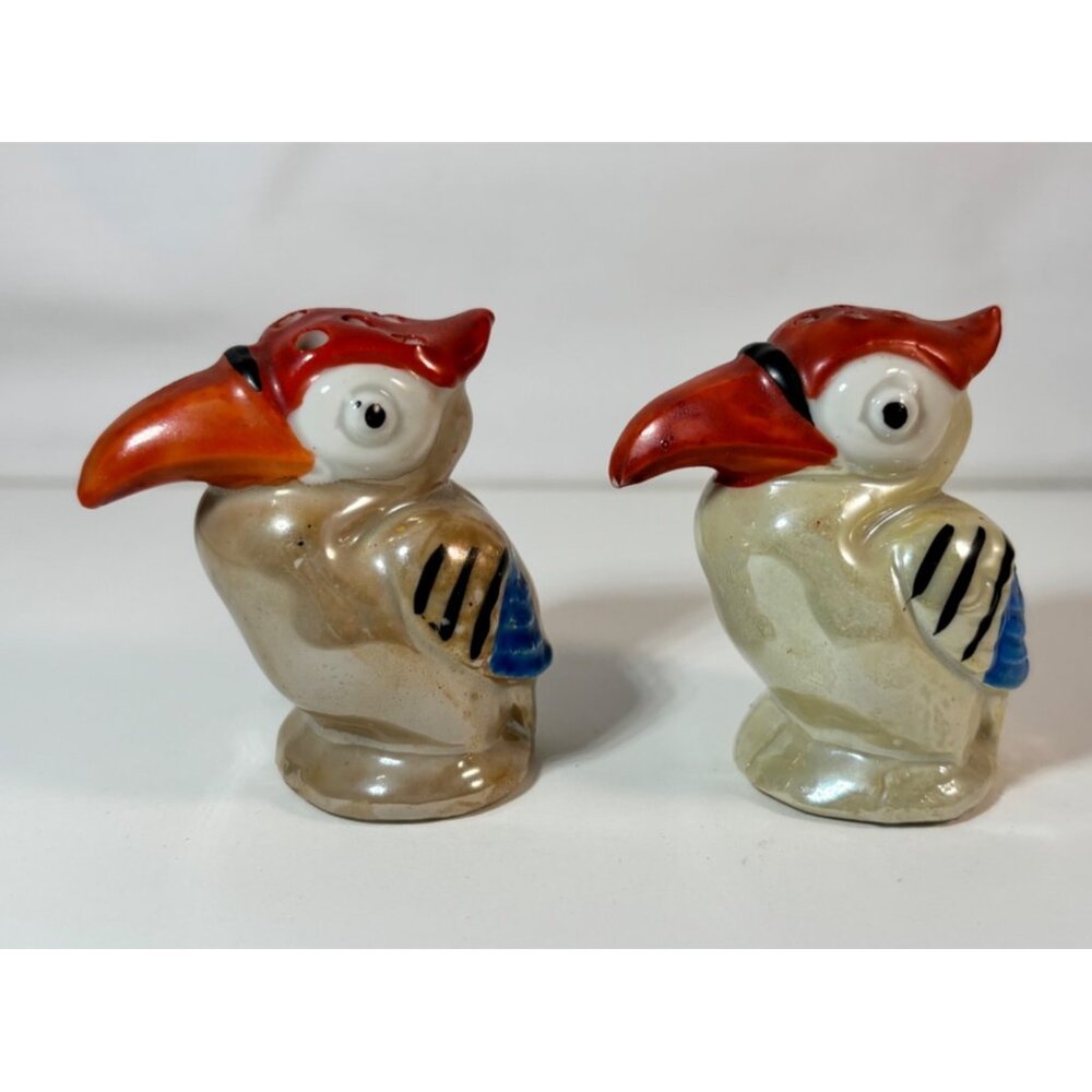 Vintage Luster ware Bird Salt and Pepper Shakers Blue & Tan